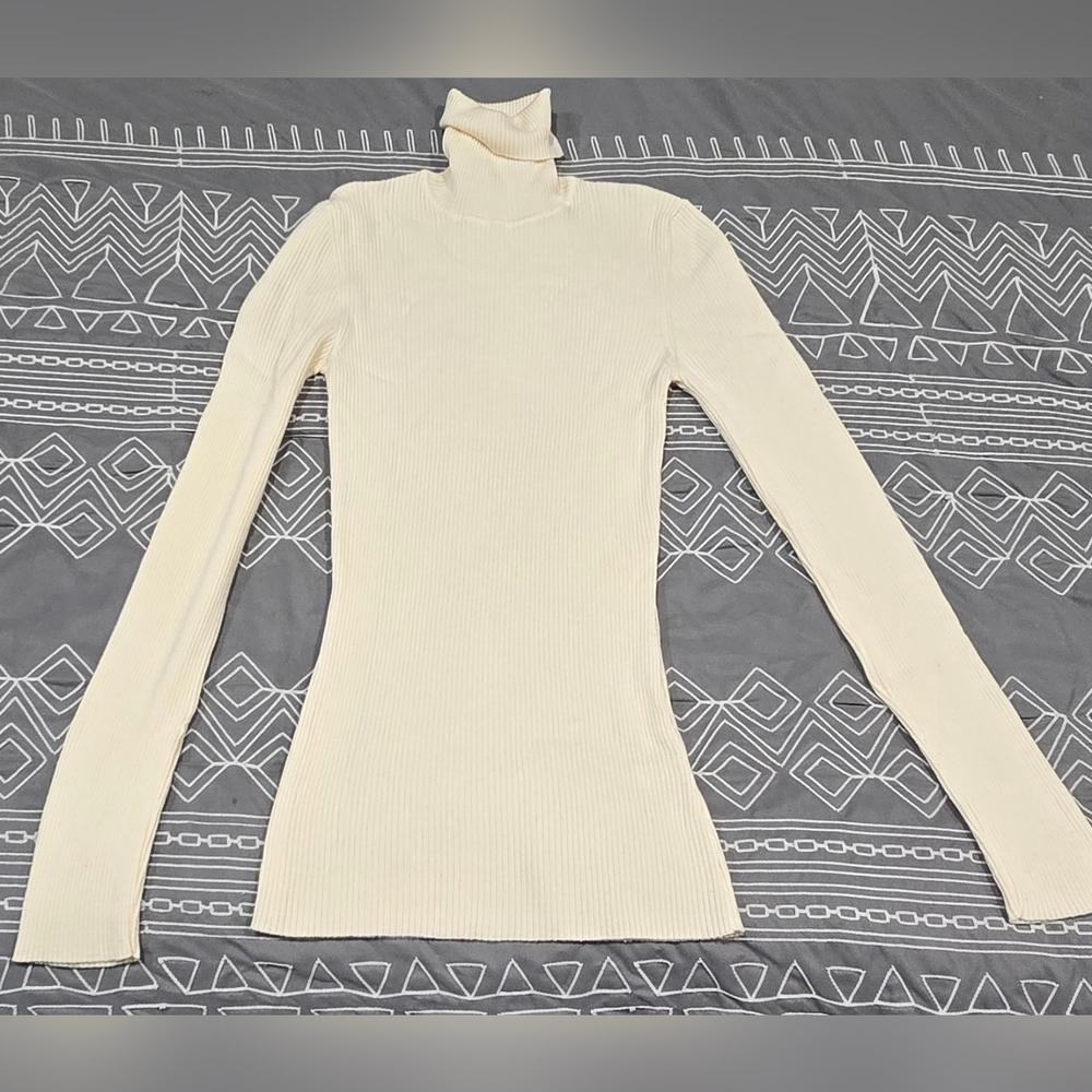 Wolford The Merino Fine Rib Top Long Sleeves Size Small In Ecrue